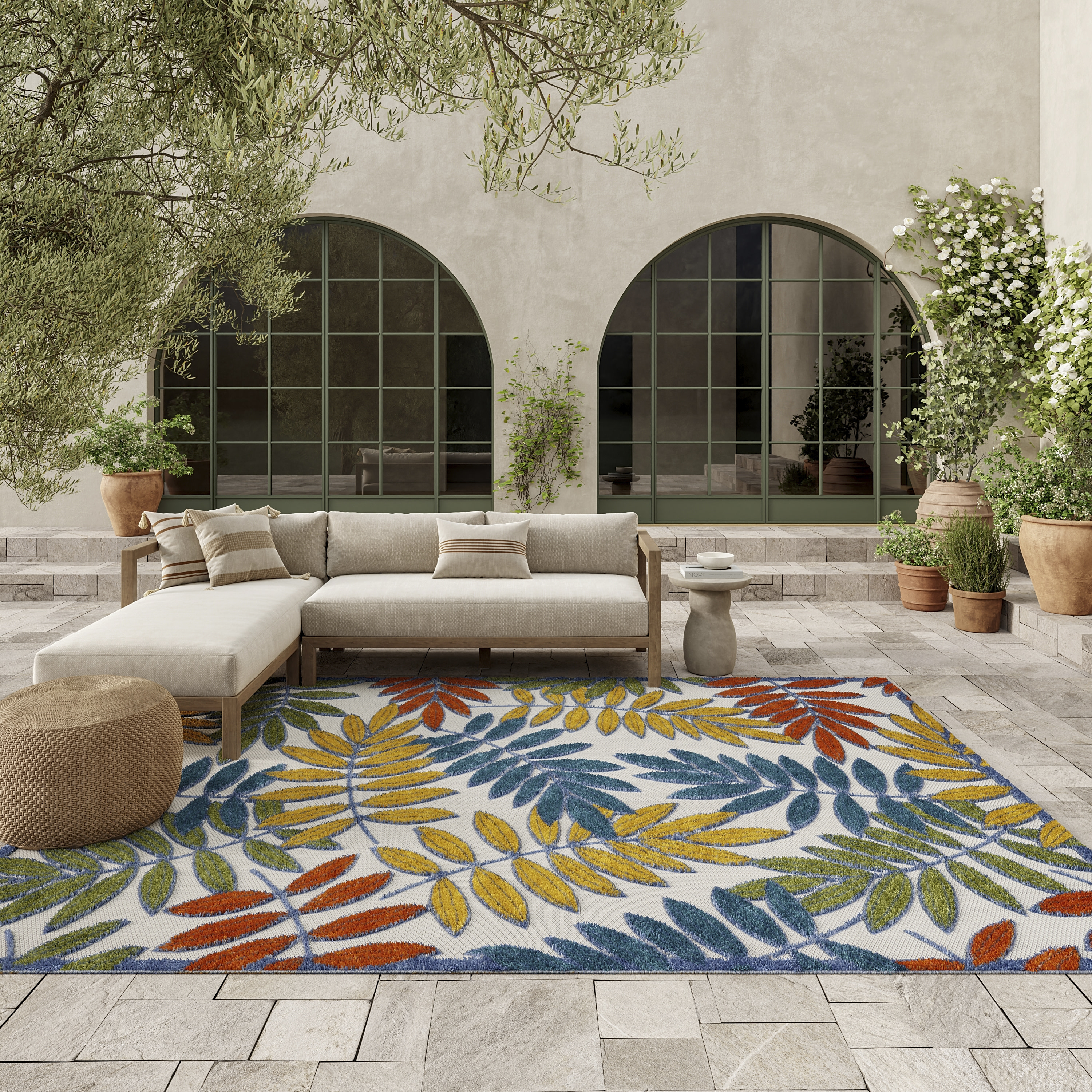 Nourison Aloha 6' x 9' Ivory Multicolor Tropical Rug