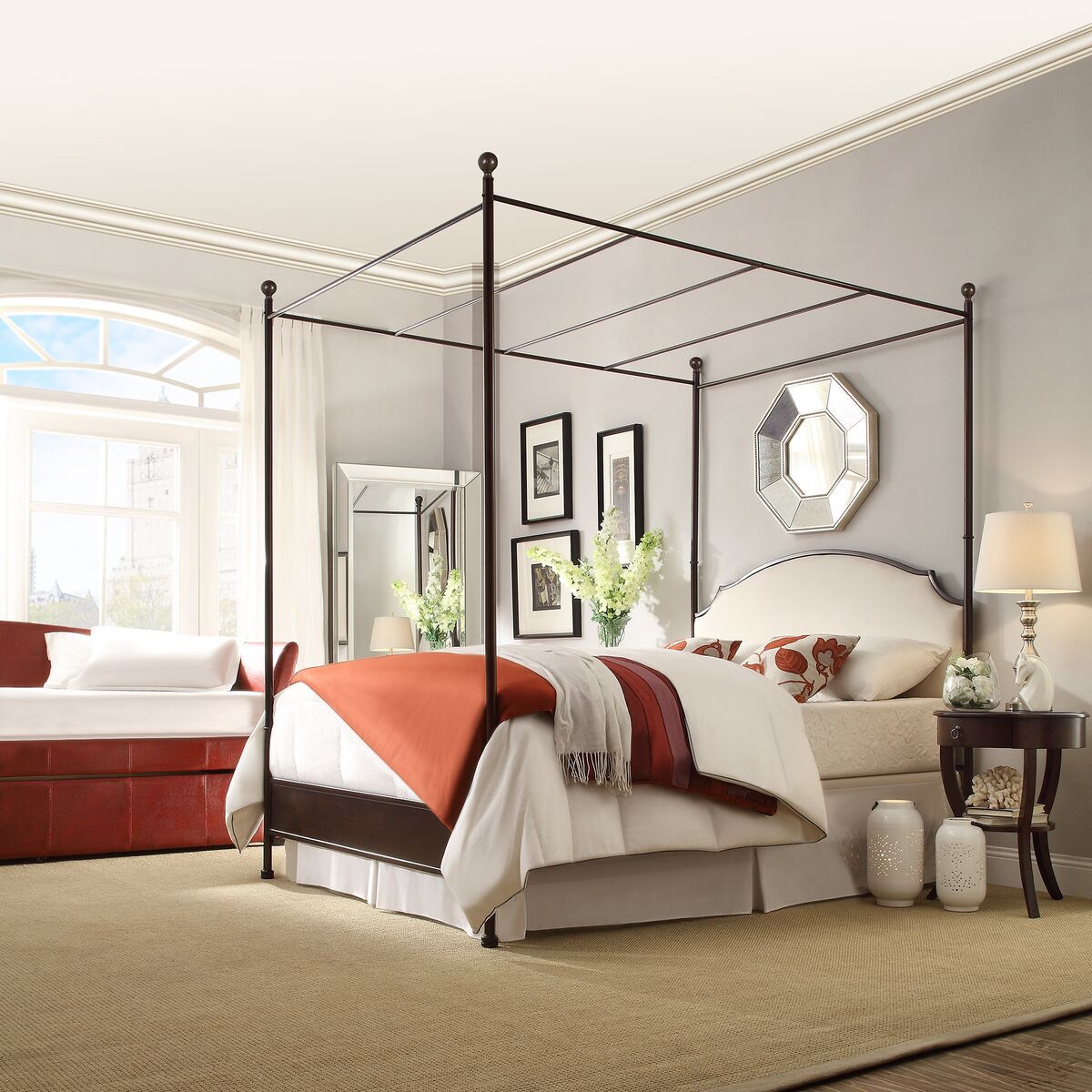 Cherry Brown Metal Canopy Poster Bed