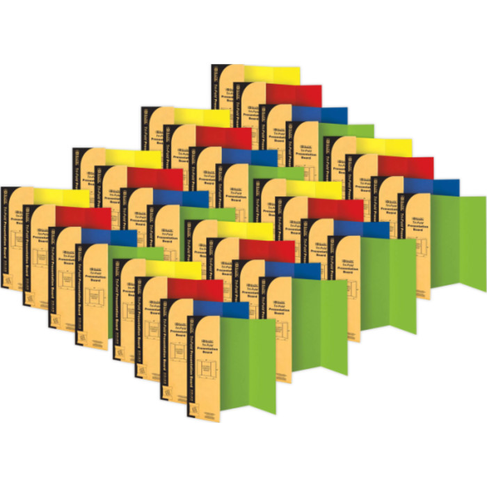 Tri-Fold Corrugated Presentation Board, 36" x 48", Assorted Colors, Pack of 24