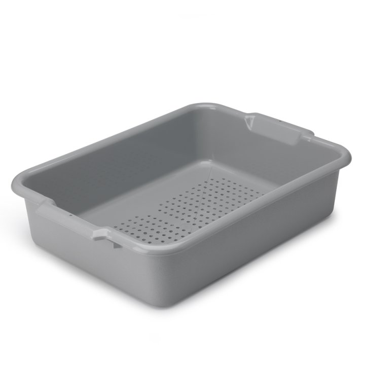 Perforated drain box in gray for silverware soak system