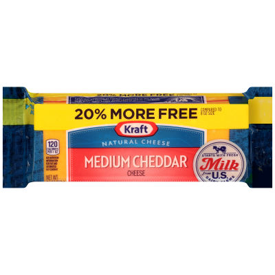 Kraft Medium Natural Cheddar Cheese Block 9.6 oz Wrapper