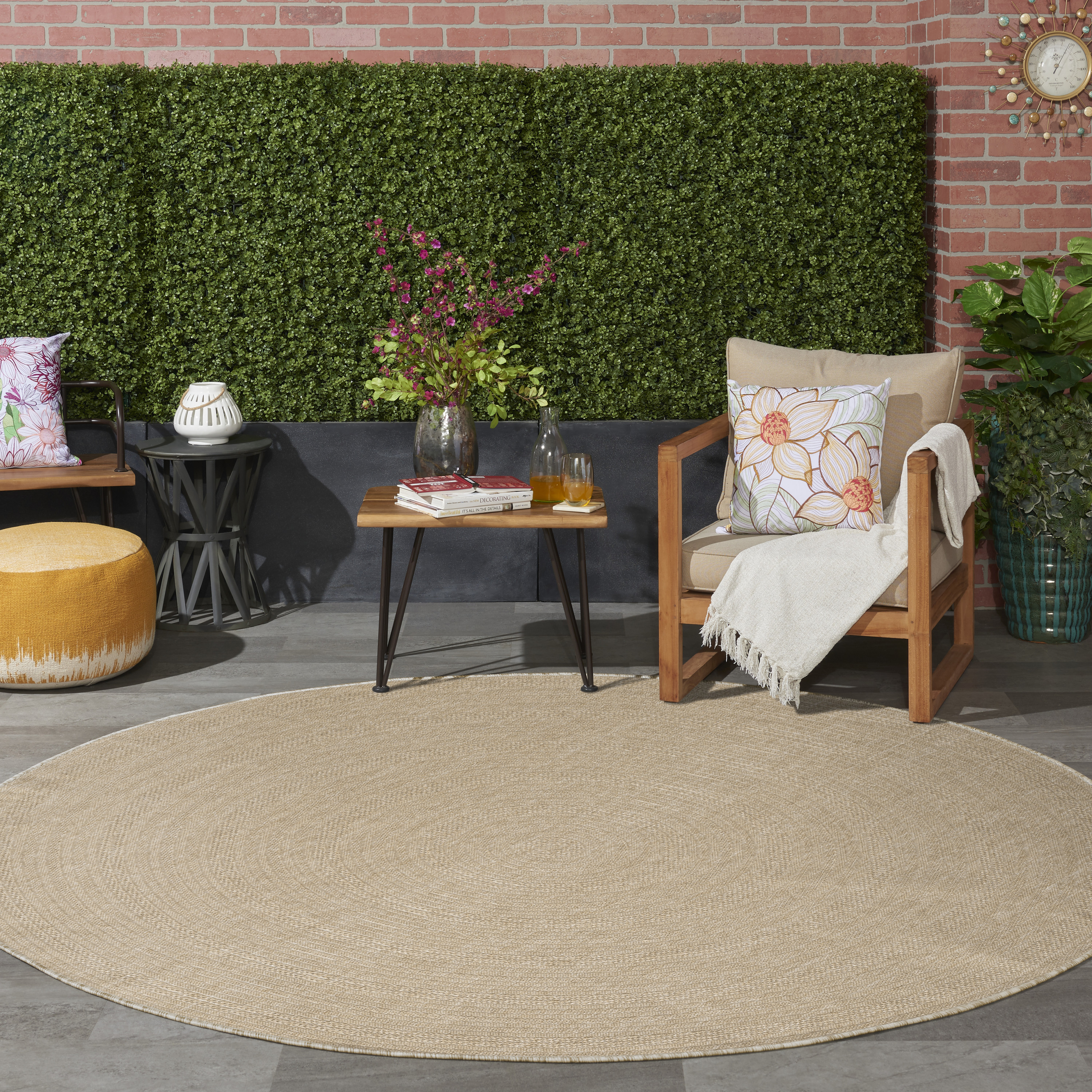 Nourison Tulum 8' x Round Taupe Ivory Outdoor Rug