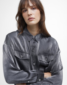 Della Satin Long-Sleeved Shirt Chrome