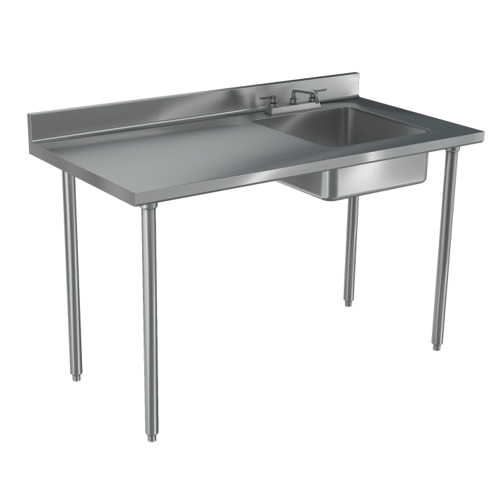 36- x 36-inch 4-Series Back of House Open Base 16-Gauge Stainless Steel Work Table with Right-Aligned Sink