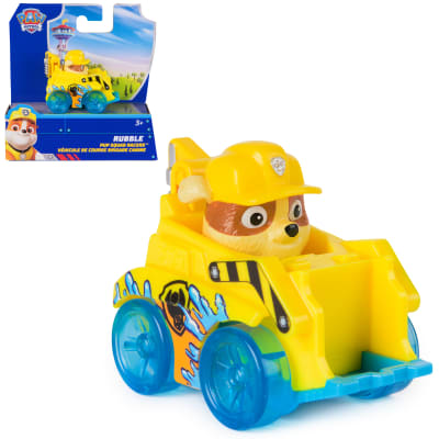PAW Patrol Pup Squad Rubble Pup Squad Racer, 2.5-Inch Splash Racer with Real Working Wheels, Pretend Play Kids Toys for Boys & Girls Ages 3 and Up