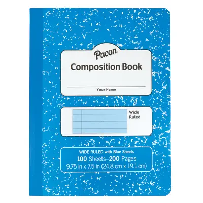 Pacon  Pastel Composition Book, Blue Marble Cover, Light Blue Sheets, 3/8 in ruled 9-3/4