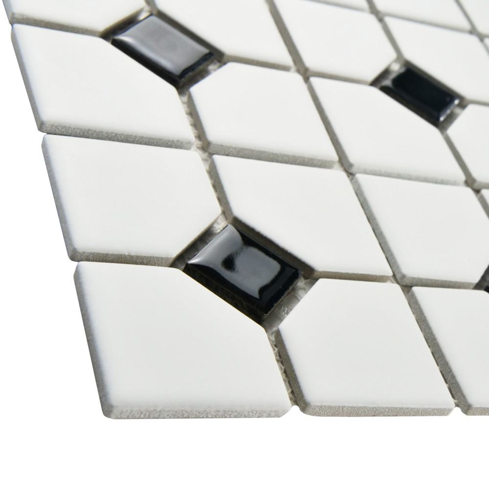 Oxford Matte White w/Black Dot 11-3/8 in. x 11-3/8 in. Porcelain Mosaic Tile