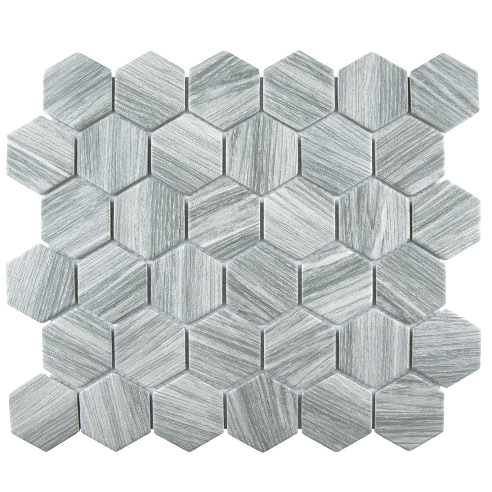 Llama 2″ Hex Matte Silver Smoke 11-1/8 in. x 12-5/8 in. Porcelain Mosaic Tile