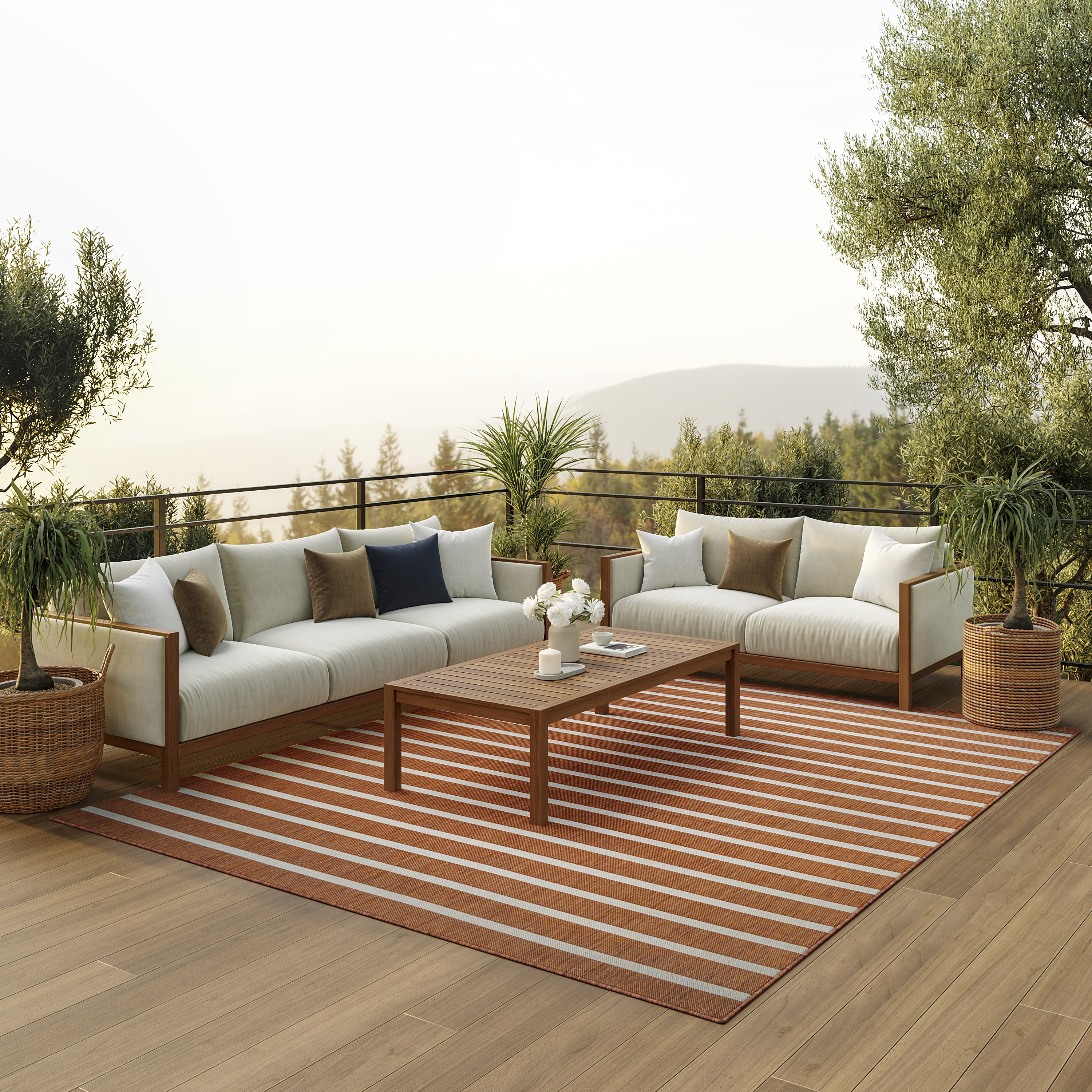 Nourison Positano 7' x 10' Terracotta Ivory Modern Rug