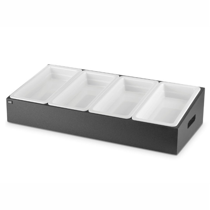 Cubic cutlery bin 71 x 33 ½ cm with black for four pans 1/3-size gastronorm