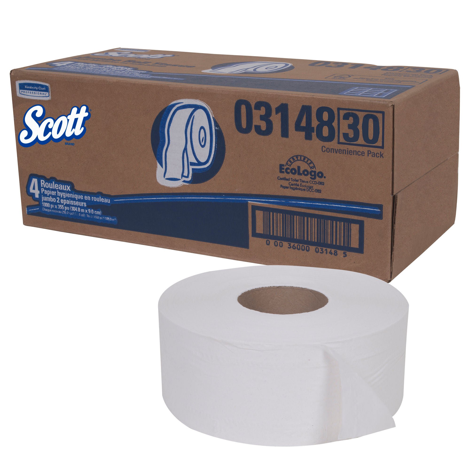 Toilet Tissue Scott® Essential JRT White 2-Ply Jumbo Size Cored Roll Continuous Sheet 3-11/20 Inch X 1000 Foot