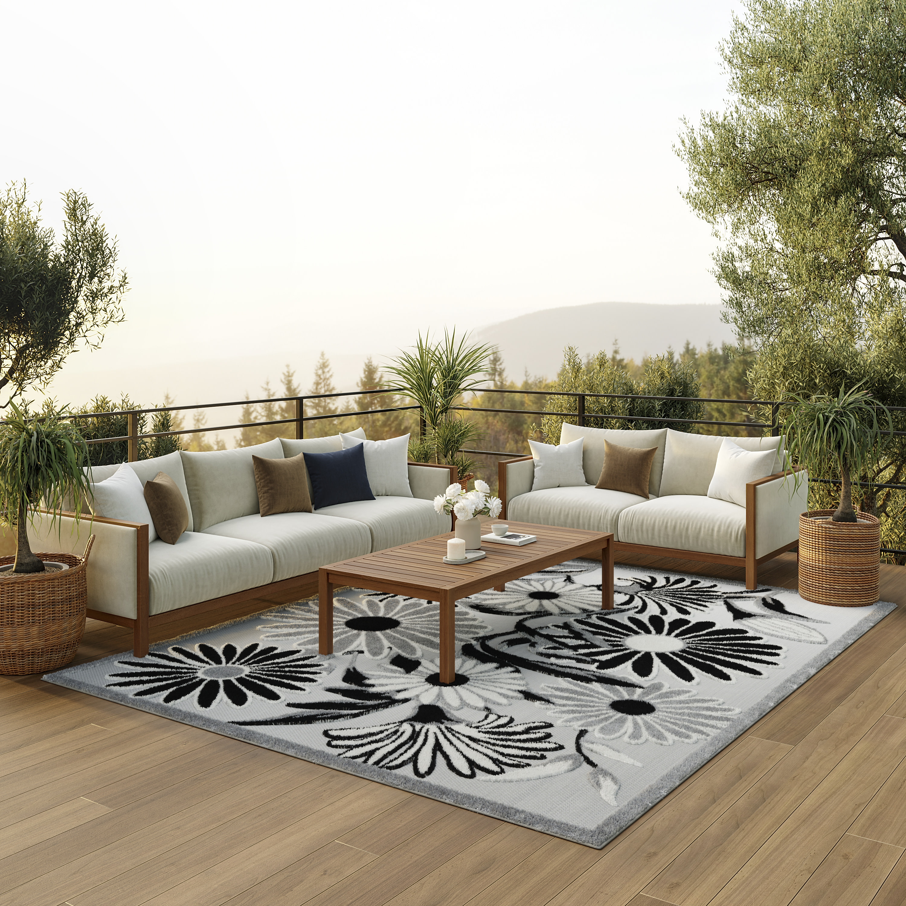 Nourison Aloha 6' x 9' Black White Contemporary Rug