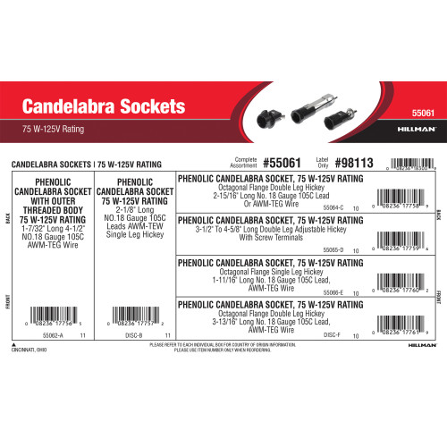 Candelabra Sockets Assortment (75 W-125V Rating)