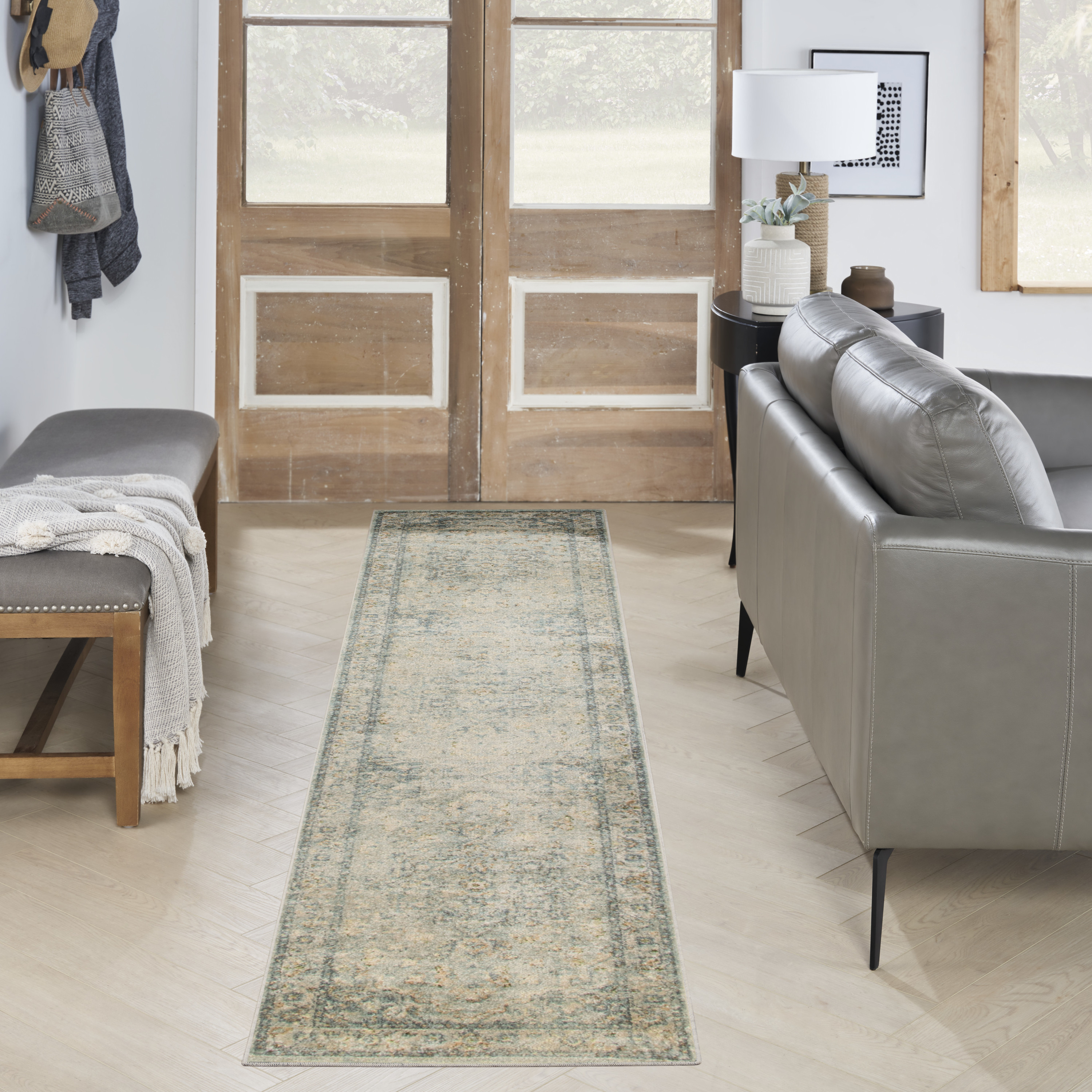 Nourison Astra Machine Washable 2'2" x 10' Light Blue Vintage Indoor Rug