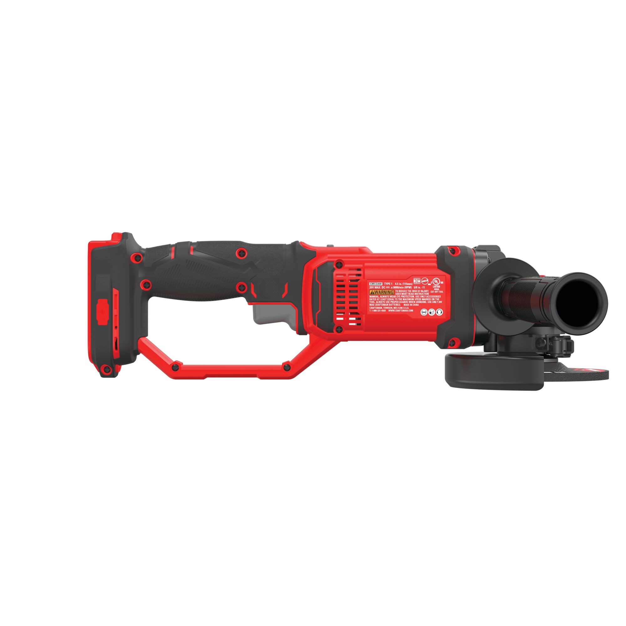 Right profile  view of cordless 4 and half inch small angle grinder tool.