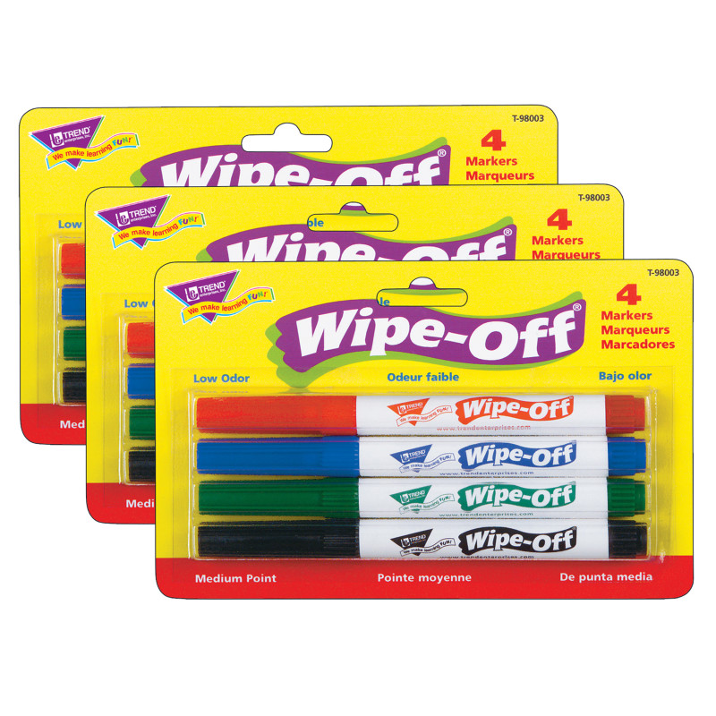4-Pack Standard Colors Wipe-Off® Markers, 3 Packs