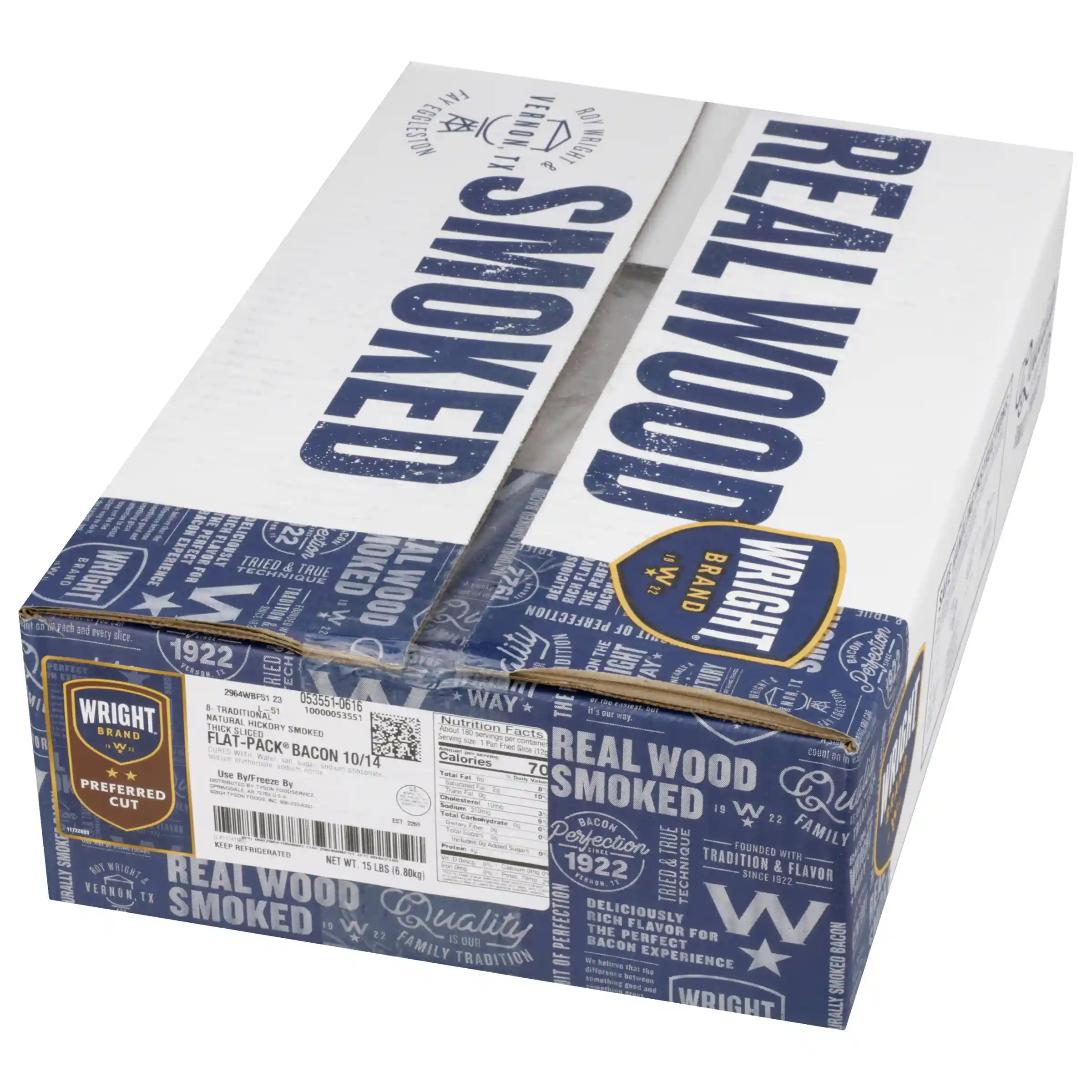 Wright® Brand Traditional Naturally Hickory Smoked Thick Sliced Flat Pack® Bacon, 10/14_image_5