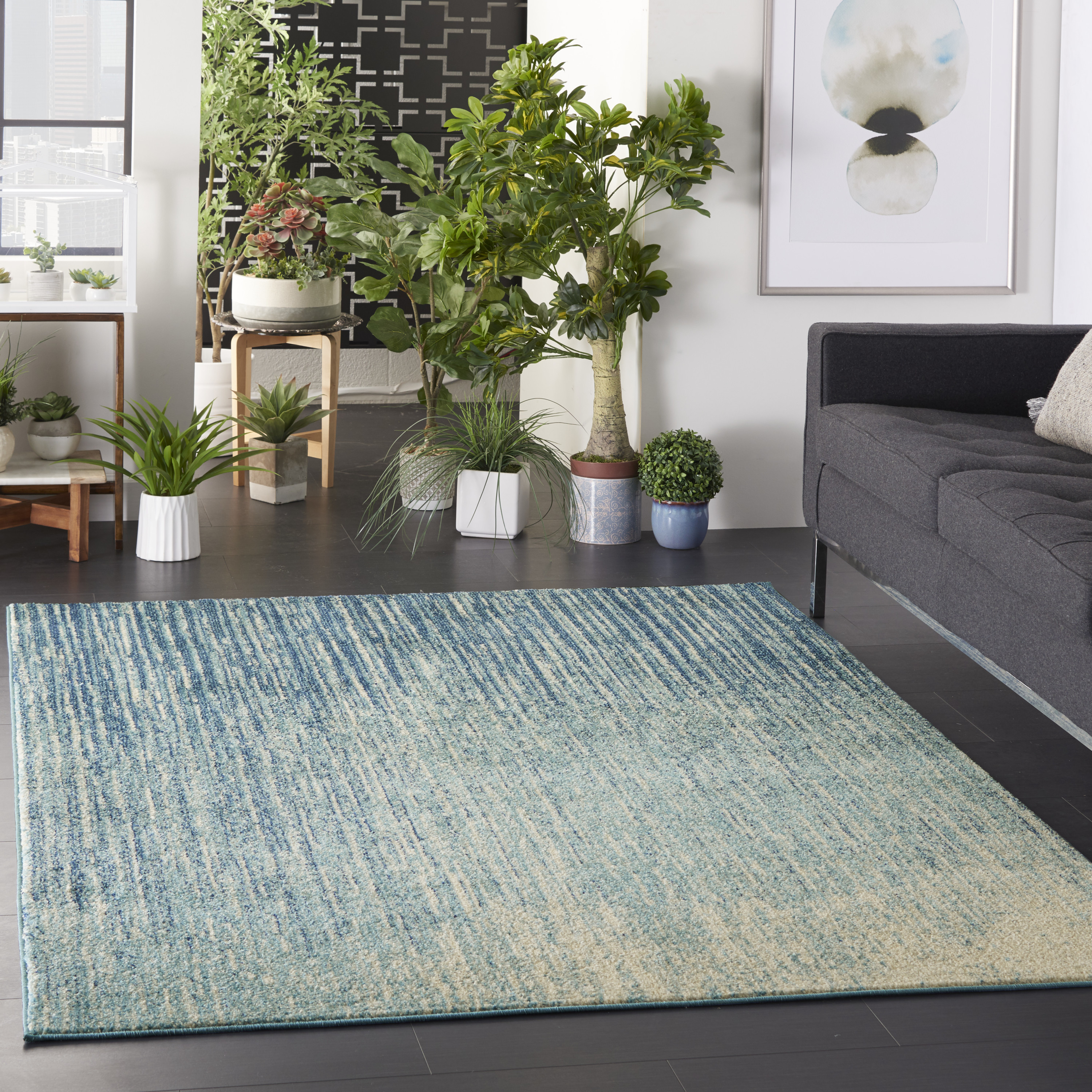 Nourison Passion 3'9" x 5'9" Navy Light Blue Modern Indoor Rug