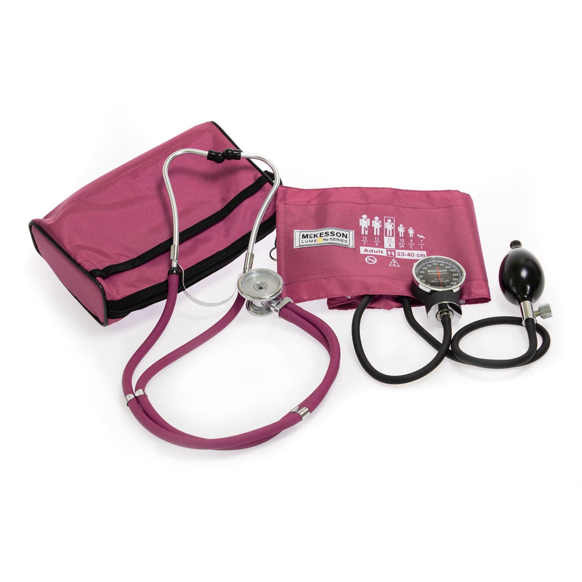 McKesson Premium Reusable Pocket Aneroid and Stethoscope Combo Set, Magenta