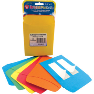Self Adhesive Library Pockets, 3.5" x 4.875", 6 Each of 5 Colors, Pack of 30