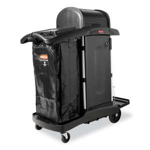 Rubbermaid Commercial, Executive Series, Executive Janitorial Cleaning Cart with Doors and Hood High Security, Black
