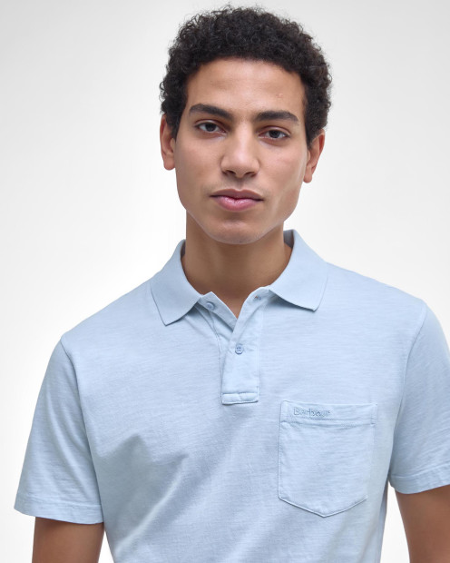 Pigment Dye Slub Polo Shirt Bleached Blue
