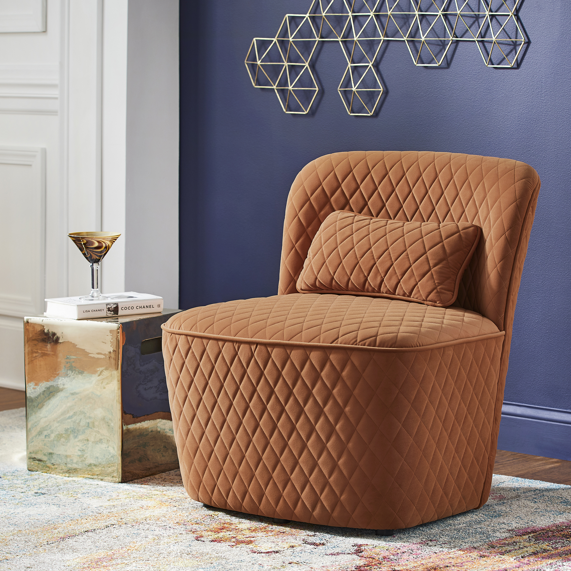 Orange Fabric Chair and Ottoman