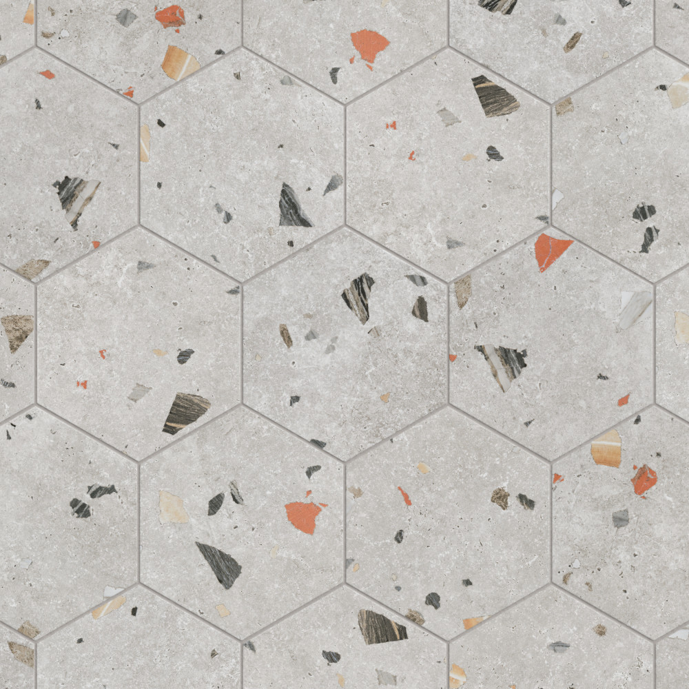 Sonar Hex Silver 8.63x9.88 Hexagon Porcelain Floor and Wall Digital Pattern