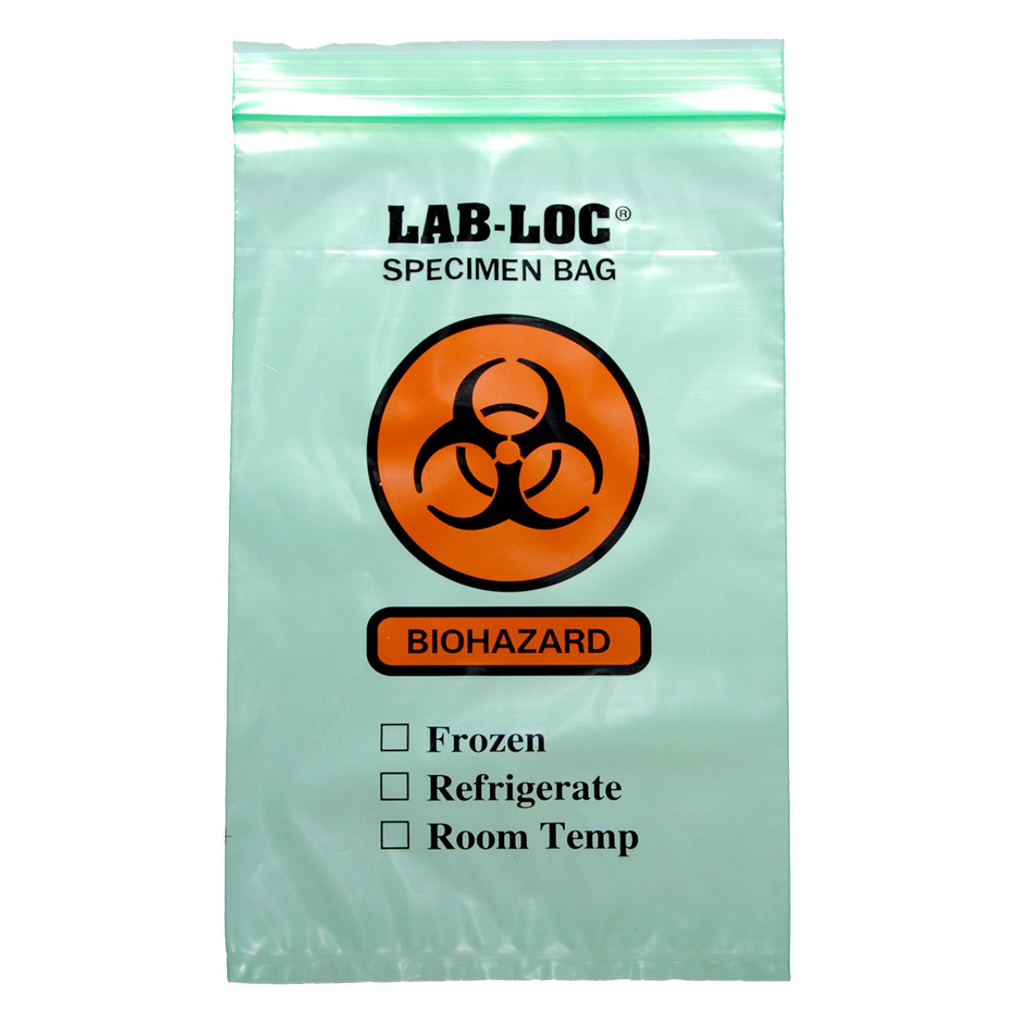 Lab-Loc Specimen Transport Bag, Document Pouch, Zip Close, Green Tinted, 6 x 9"