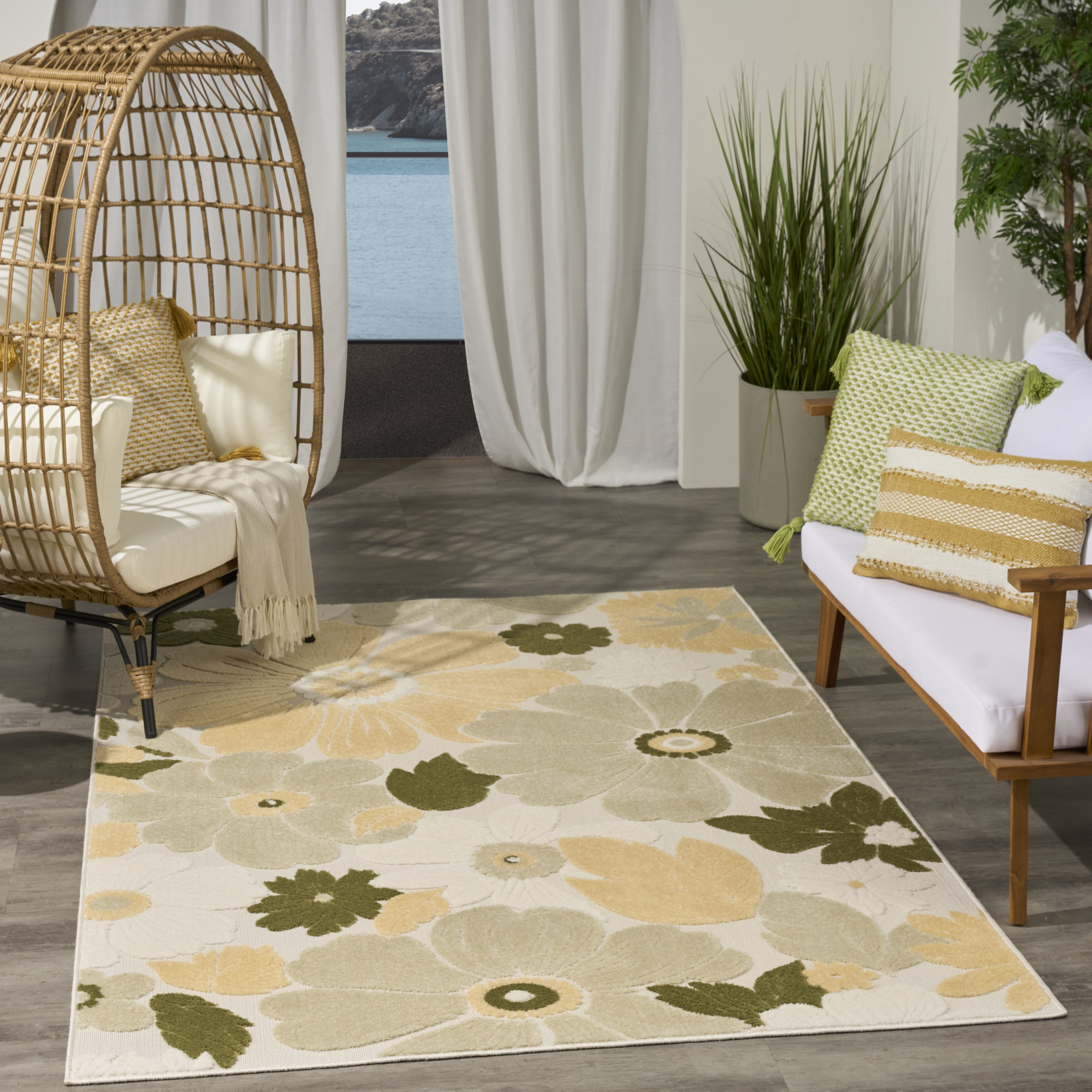 Nourison Aloha 3'6" x 5'6" Ivory Green Modern Rug