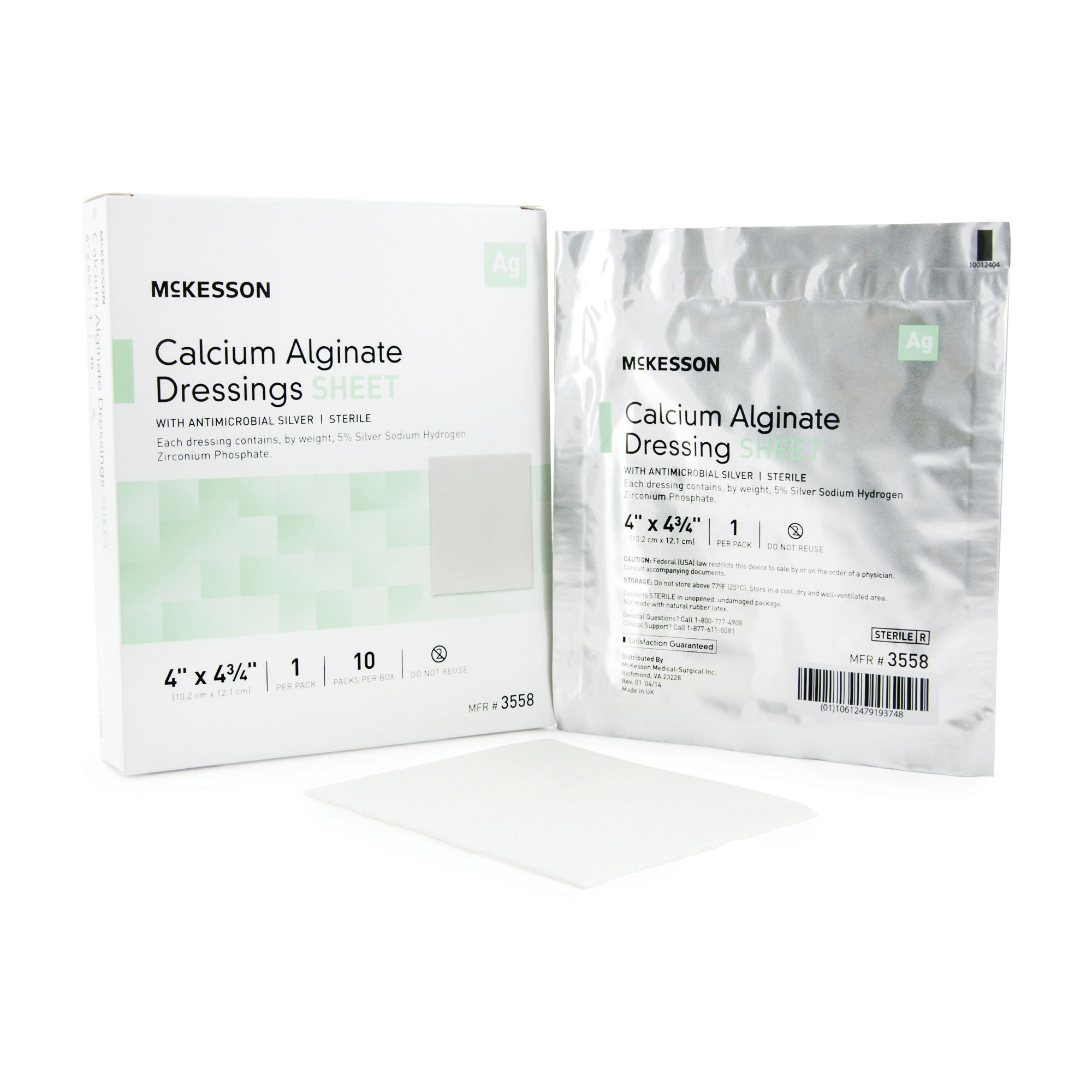 McKesson Silver Calcium Alginate Dressing, 4 x 4¾ Inch