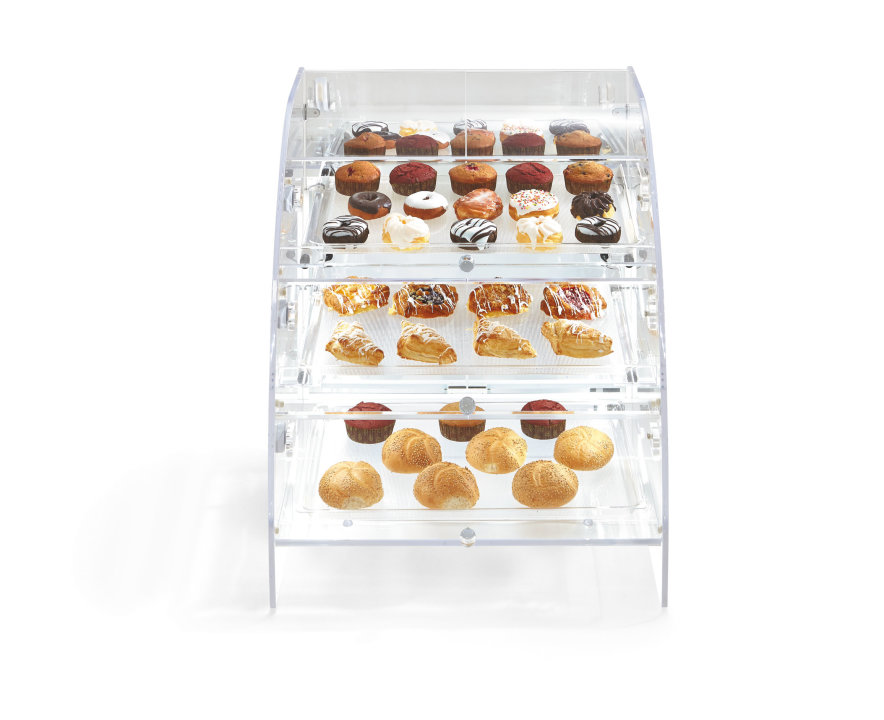 Extra-large three-tier baked goods display case with front access