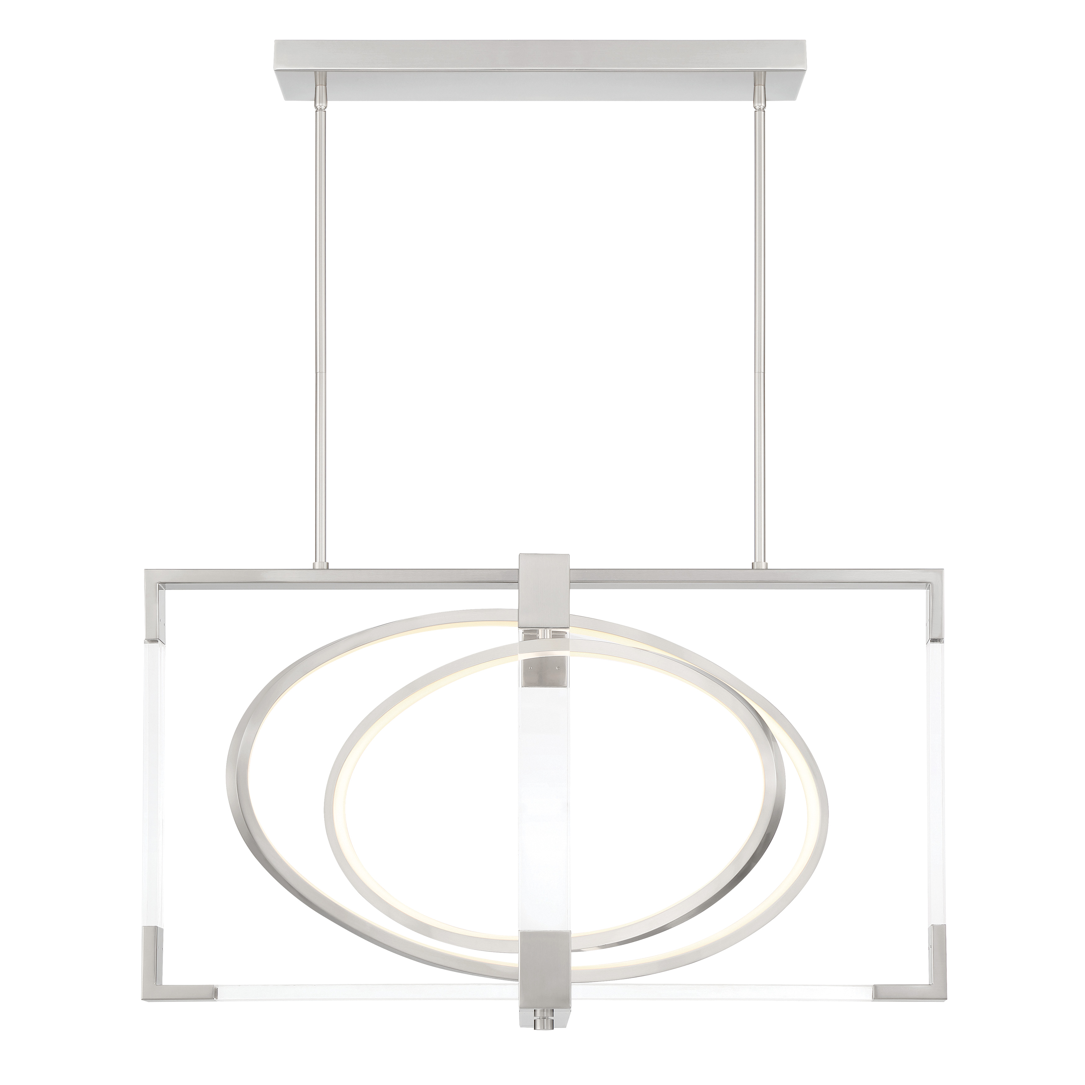 The Double Take delivers modern sophistication with its clean-lined brushed nickel frame and clear acrylic diffusers. High-output LED technology provides 4,087 lumens with exceptional 94 CRI color rendering, perfect for task-intensive spaces. - alternate view