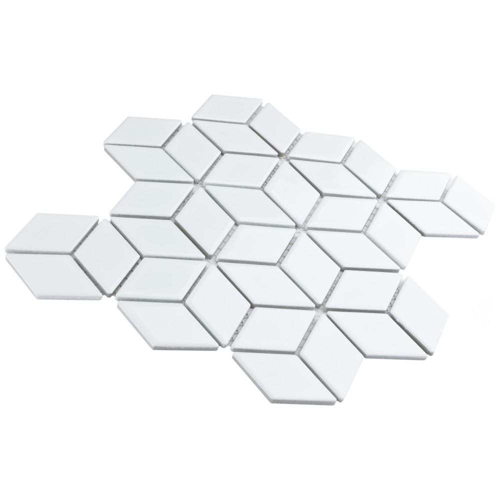 Hudson Rhombus Glossy White 10-1/4 in. x 11-3/4 in. Porcelain Mosaic Tile