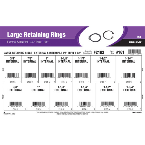Large External & Internal Retaining Rings Assortment (3/4