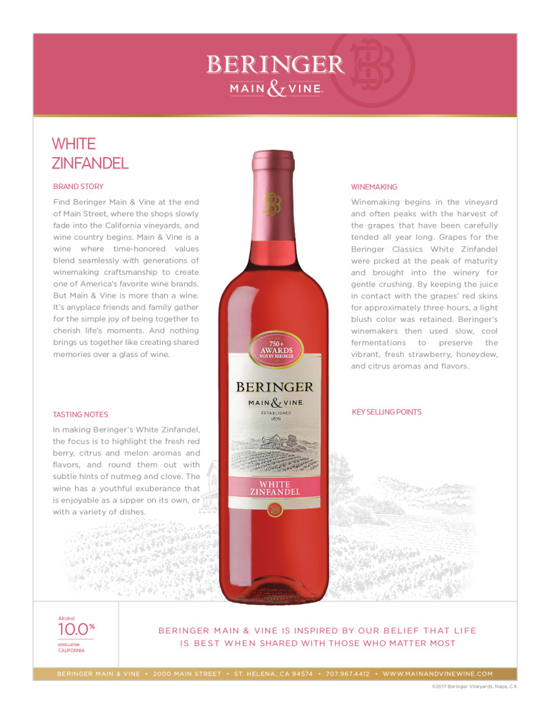 Beringer Main & Vine™ White Zinfandel Pink Wine 1.5 Liter, American