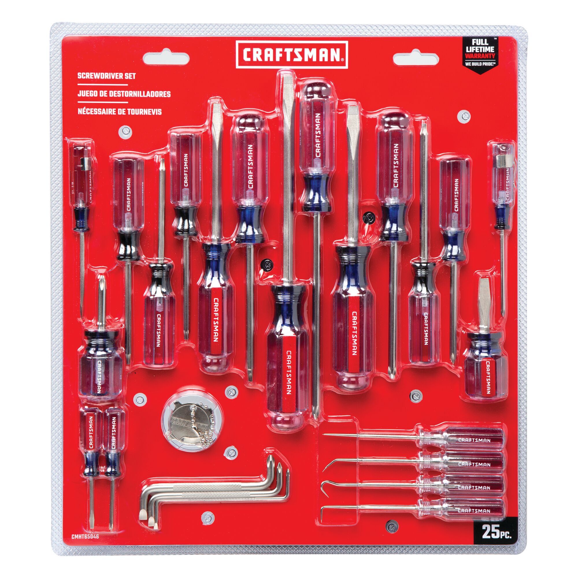 25 piece Acetate ScrewDriver Set in carded blister packaging.