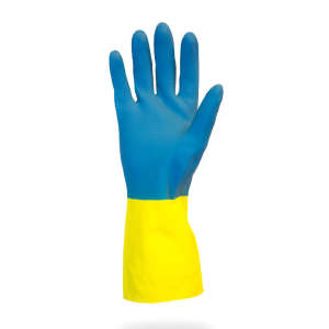 Impact, Safety Zone®, General Purpose Gloves, Flock Lined Latex, 28.0 mil, M, Blue/Yellow