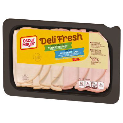 Oscar Mayer Deli Fresh Oven Roasted Turkey Breast & Smoked Uncured Ham Sliced Lunch Pack, 9 oz. Tray
