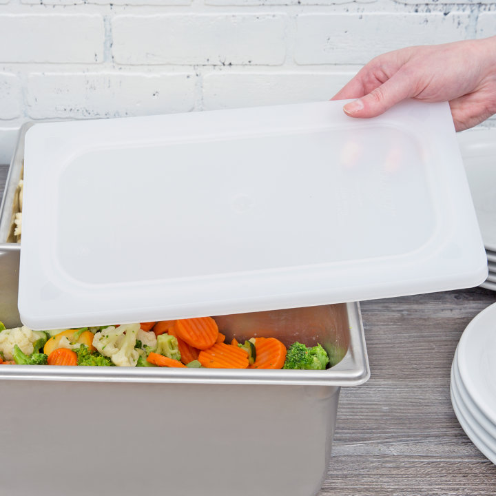Third-size Super Pan V® flexible steam table pan lid in white