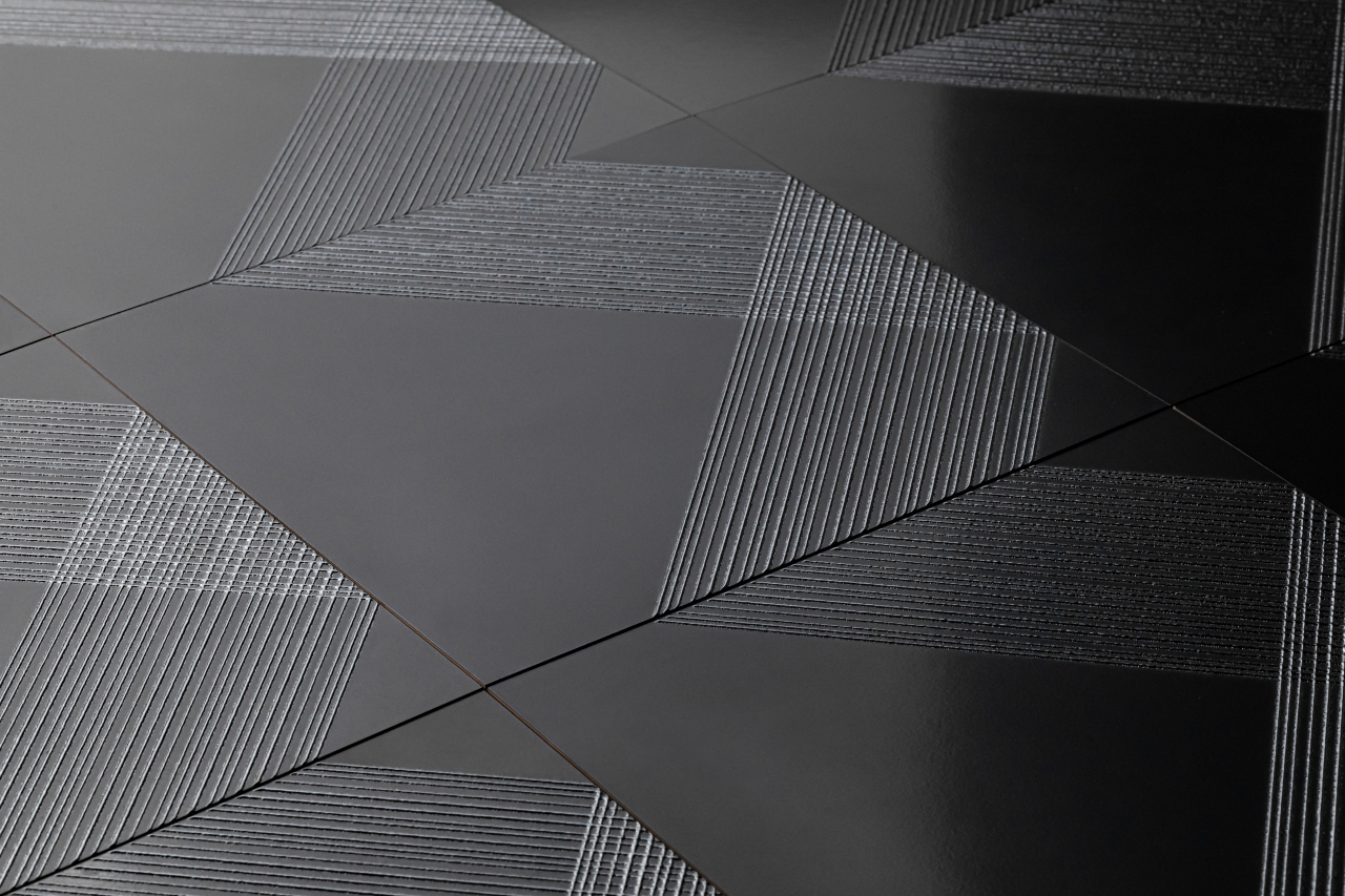 CrissCross Black Silver 12x12 Deco 2 Decorative Tile Satin Rectified