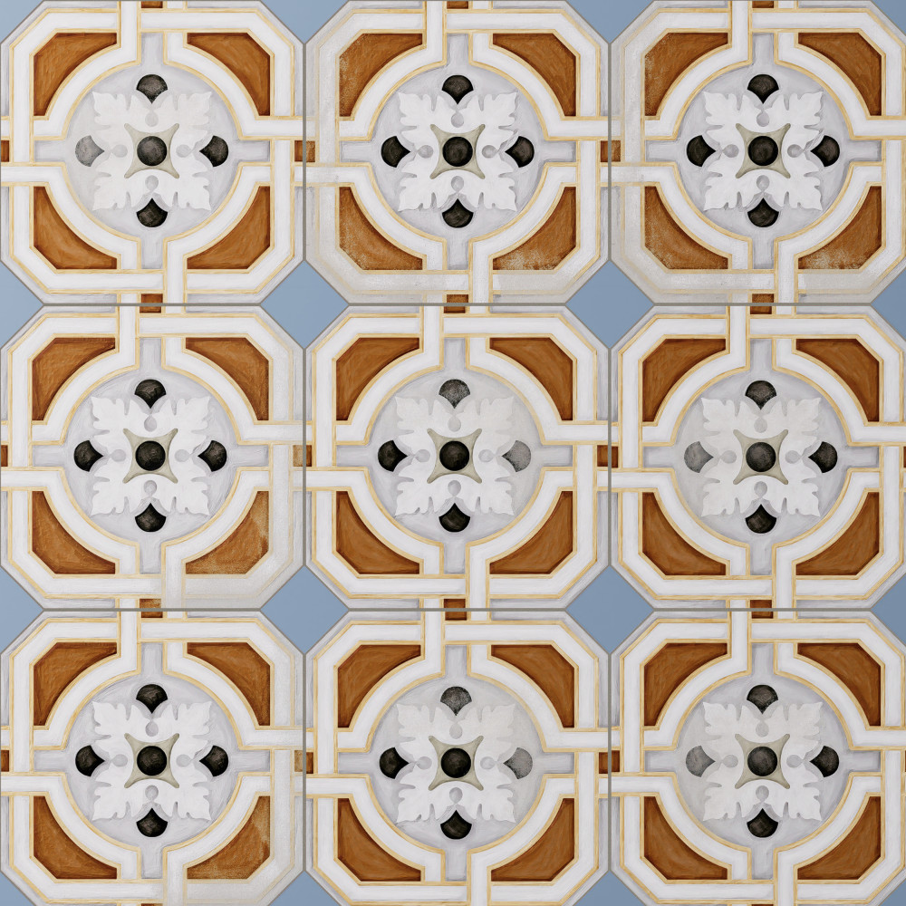 Vaudeville Octagon Deco Zimer with Taco Azzuro 7-7/8 in. x 7-7/8 in. Porcelain Floor and Wall Tile