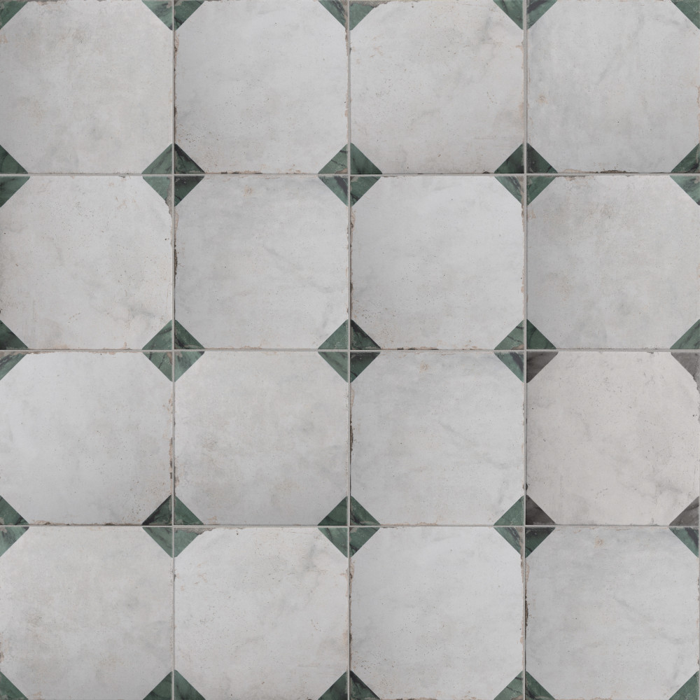 Renaissance Deco Emerald Corner 7.88x7.88 Square Porcelain Floor and Wall Digital Pattern