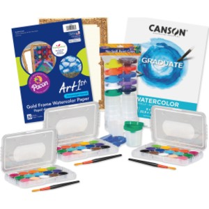 Watercolor Painting Party Kit, Mini Paint Sets, Watercolor Paper, Pads & No-Spill Cups