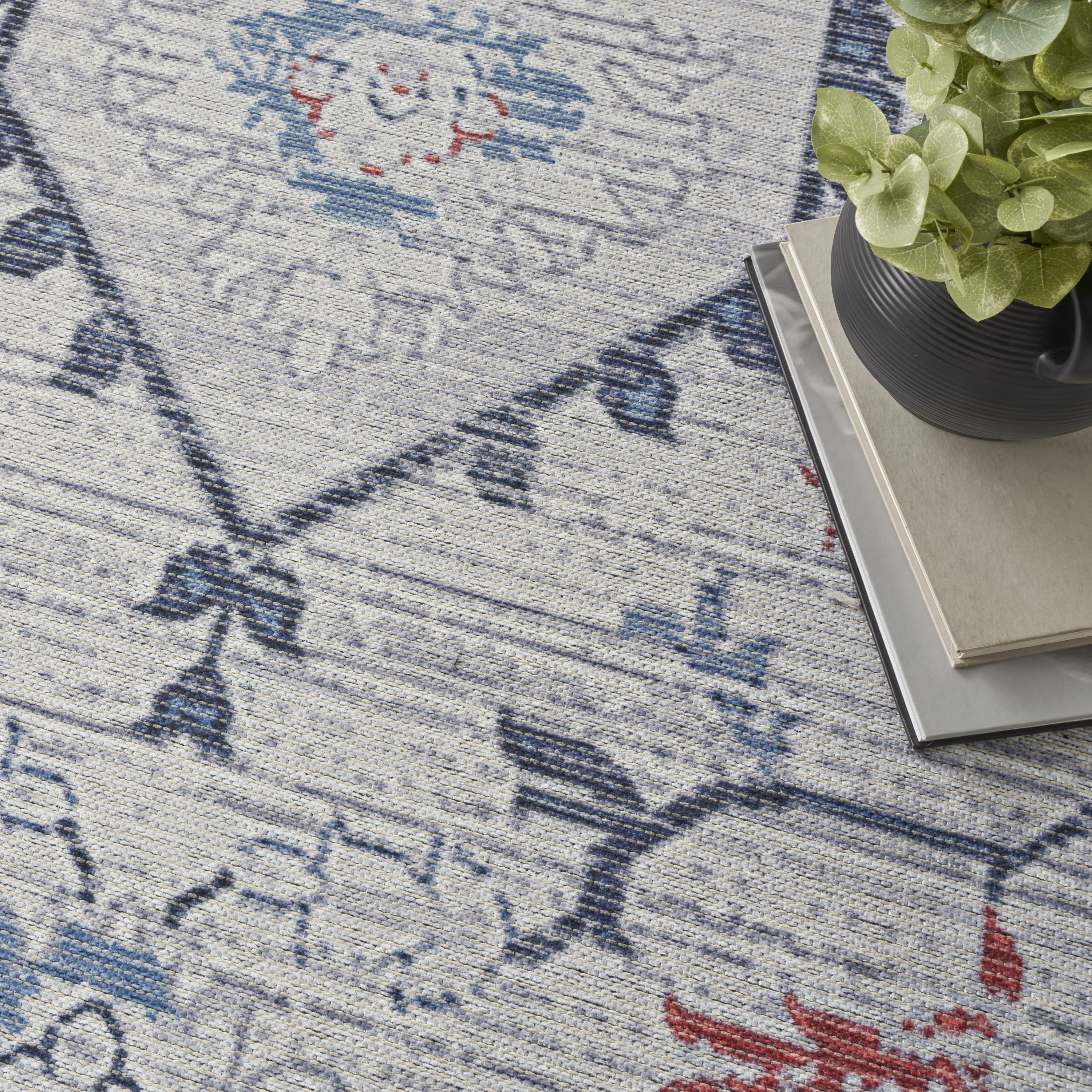 Nourison New Concept Washables 9'2" x 12' Ivory Blue Farmhouse Indoor Rug