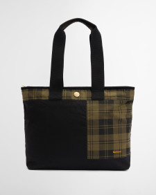 Mya Patchwork Tote Bag Black/Olive Check
