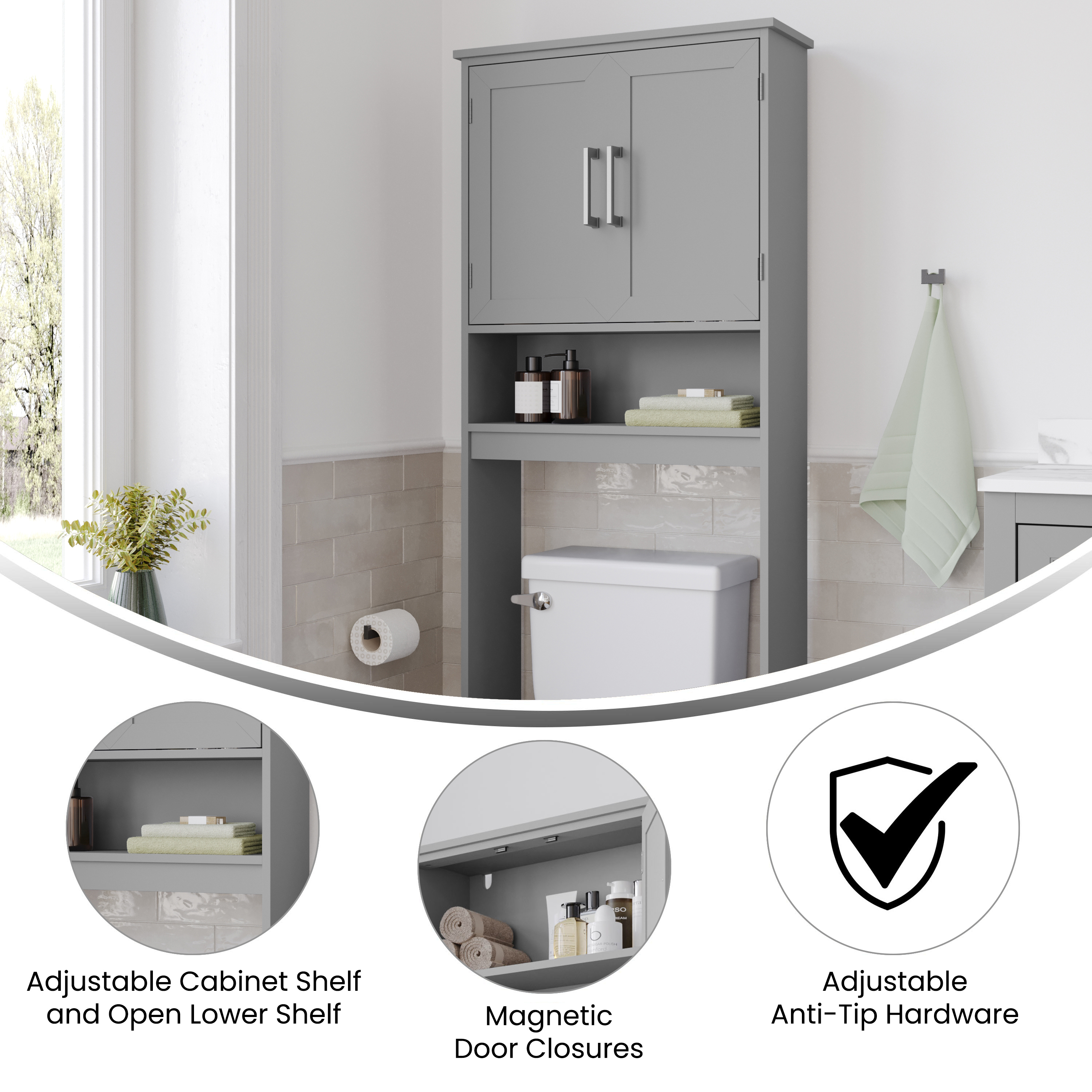 Vesta Over the Toilet Cabinet Storage Bathroom Organizer with In-Cabinet Adju... - Picture 17 of 25