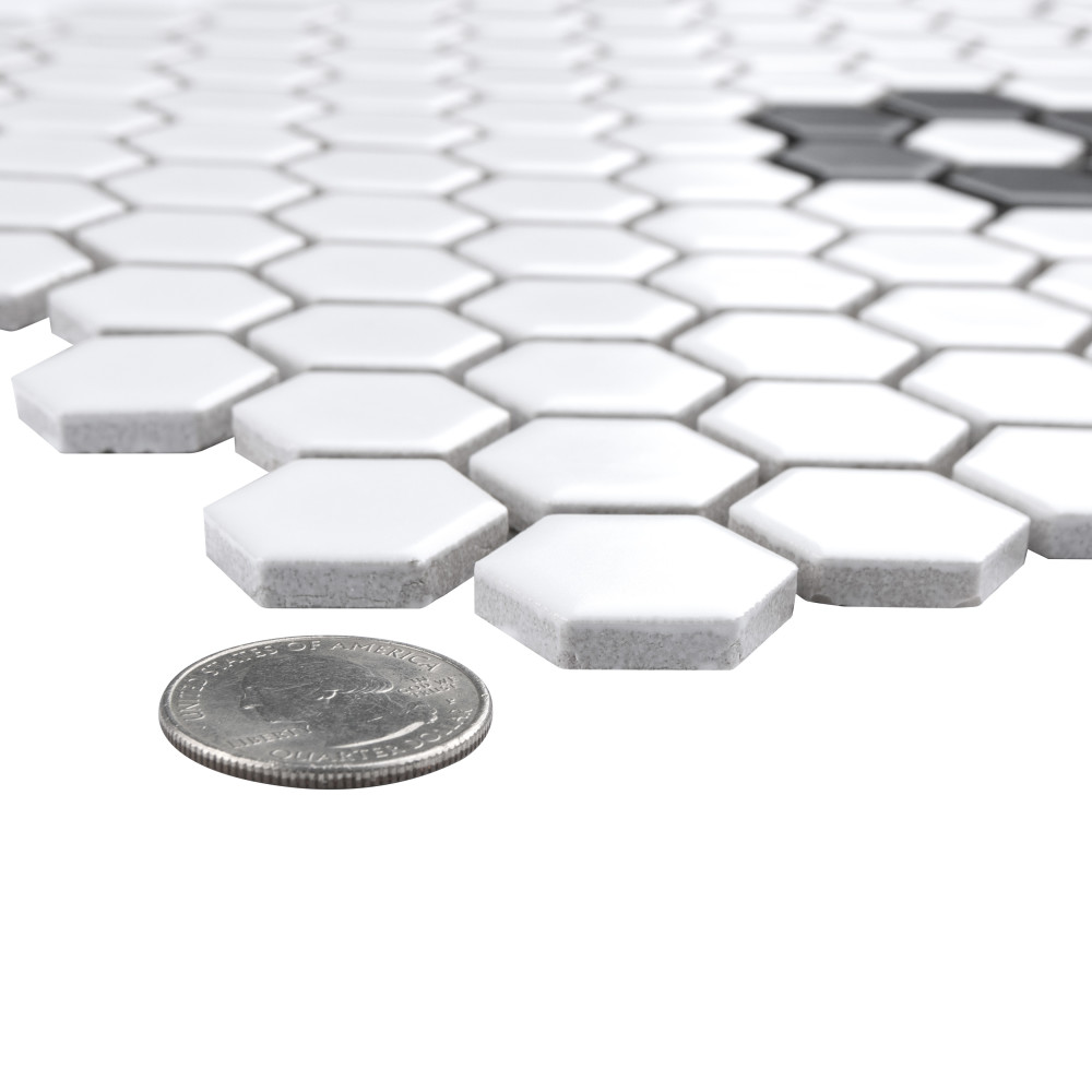 Metro 1″ Hex Matte White w/Single Flower 10-1/4 in. x 11-7/8 in. Porcelain Mosaic Tile