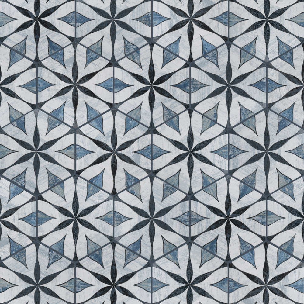 Sample – Cassis Hex Flower Black Porcelain Floor and Wall Tile