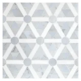 Pietra Visivo Collection Thassos Select Honed, Morning Blue Polished, And Italian Carrara Light Select Honed 8×10 Roundangle Mosaic Mixed